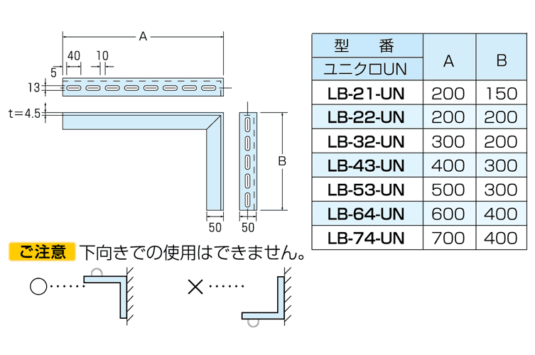 Ｌ型ﾌﾞﾗｹｯﾄ　ＬＢ-６４-ＵＮ（受注生産品） （ユニクロメッキ）