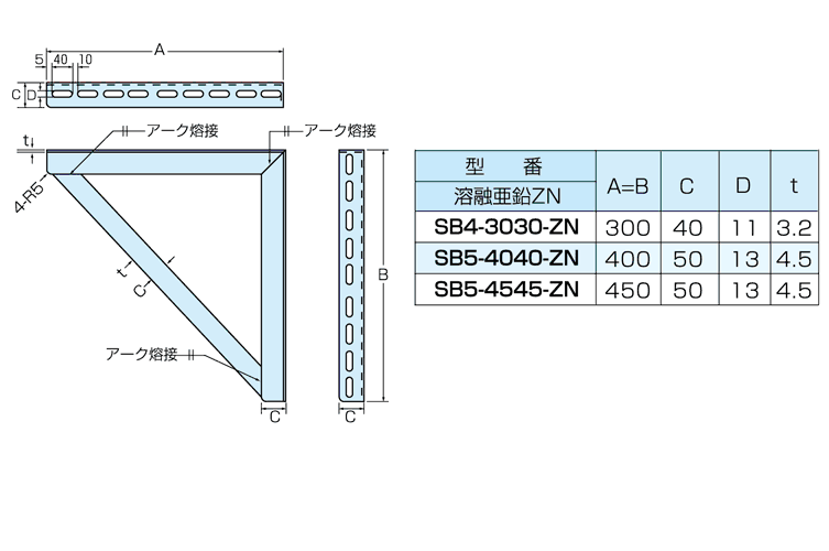 三角ブラケット SB5－4040－ZN （溶融亜鉛メッキ